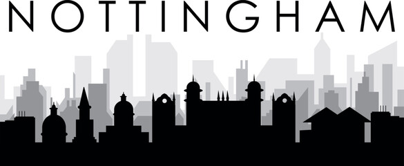 Fototapeta premium Black cityscape skyline panorama with gray misty city buildings background of NOTTINGHAM, UNITED KINGDOM