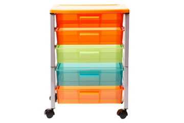 Multicolored Plastic Storage Cart With Wheels. On a White or Clear Surface PNG Transparent Background.