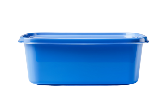 Blue Plastic Container on White Background. On a White or Clear Surface PNG Transparent Background.
