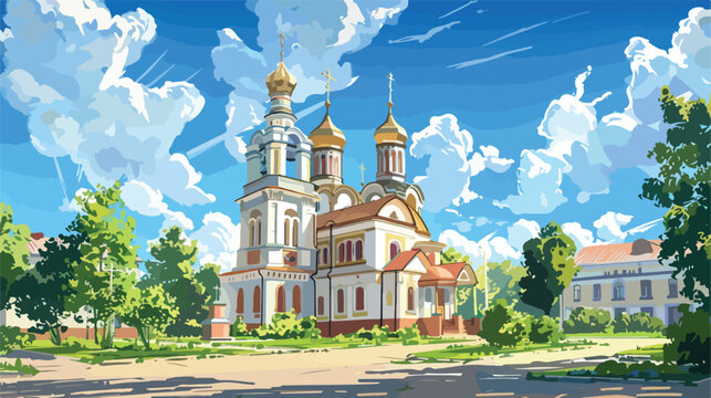 Computer painting of wide angle view of Russian orthod