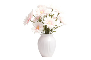 Naklejka na ściany i meble White Vase Overflowing With White Flowers. On a White or Clear Surface PNG Transparent Background.