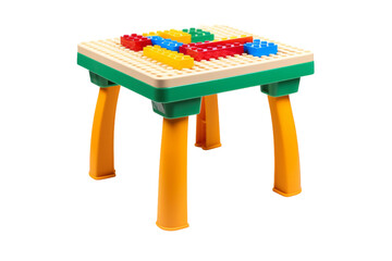 Lego Table With Toy Car. On a White or Clear Surface PNG Transparent Background.