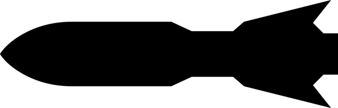 recommend clip art: Missile icon in fill style. Combat rocket weapons. Nuclear atomic warhead silhouette symbol. Army or military guided Missile sign. Air missile attack for web design isolated on transparent background.