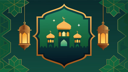 Graceful Eid Mubarak Frame Elegant Gold Vector on Dark Green Background