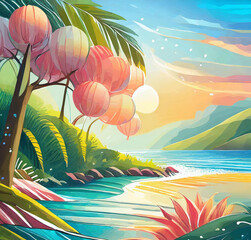tropical island with palm trees summer theme