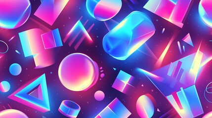 A vibrant and colorful 3D geometric shapes with a retro 80s neon glow. Perfect for a fun and eye-catching background.