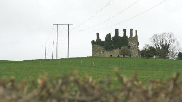 Carbury Castle and Motte - Tourist Attraction In The Republic of Ireland. Wide Shot
