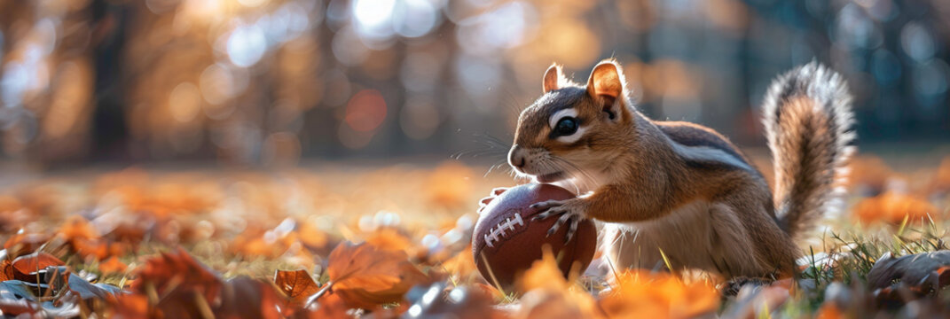 a Chipmunk playing with football beautiful animal photography like living creature
