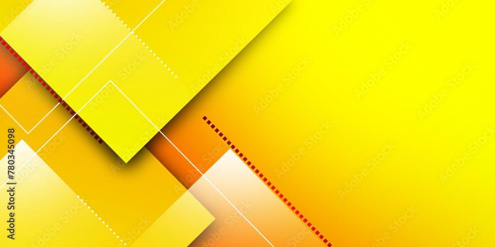 Poster orange square overlap geometric background with lines and dots layer on bright background