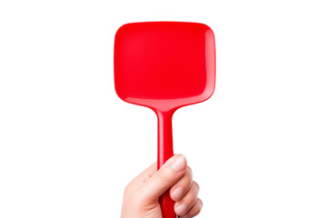 Hand Holding Red Spatula on White Background. On a White or Clear Surface PNG Transparent Background.