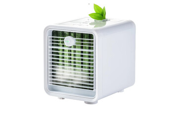White Air Cooler With Green Leaf on Top. On a White or Clear Surface PNG Transparent Background.