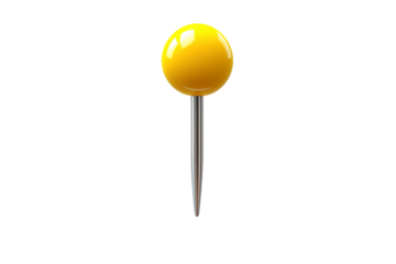 Yellow Pin With Metal Tip on White Background. On a White or Clear Surface PNG Transparent Background.