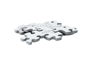 White Puzzle Piece With Four Missing Pieces. On a White or Clear Surface PNG Transparent Background.