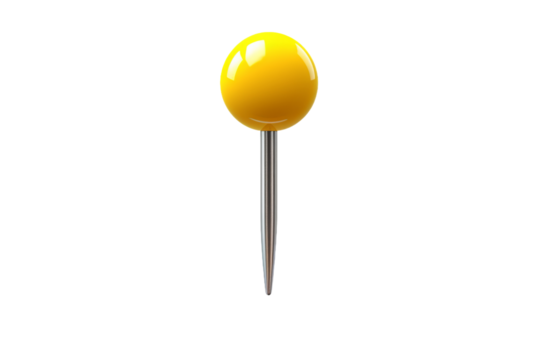 Yellow Pin With Metal Tip on White Background. On a White or Clear Surface PNG Transparent Background.