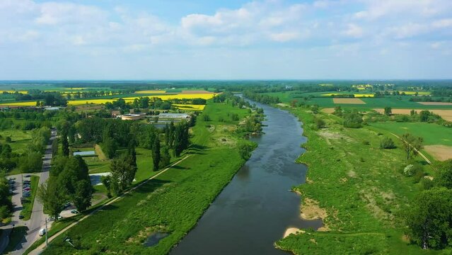 Beautiful Landscape River Odra Olawa Rzeka Aerial View Poland