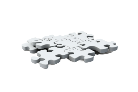 White Puzzle Piece With Four Missing Pieces. On a White or Clear Surface PNG Transparent Background.