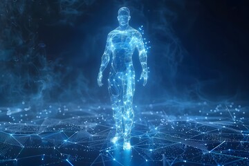 Holographic Digital Human Body Scan - Futuristic 3D Visualization of Glowing Energy and Technology - obrazy, fototapety, plakaty