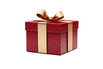 Fototapeta premium Red Gift Box With Gold Bow. On a White or Clear Surface PNG Transparent Background.