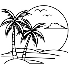 Fototapeta na wymiar Beautiful seaside view with some coconut palm 