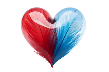 Red, White, and Blue Heart With Feather. On a White or Clear Surface PNG Transparent Background.