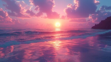 sunset on the beach with vaporwave tone color, suitable for wallpaper, posters, etc. Generative AI - obrazy, fototapety, plakaty