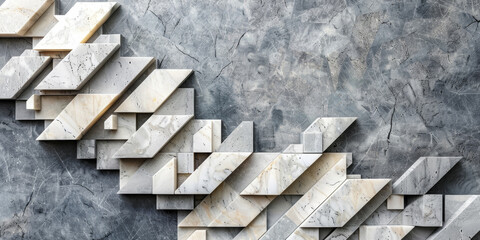 A series of white blocks are arranged in a way that creates a staircase. The blocks are of varying sizes and are placed in a way that creates a sense of depth and dimension. Scene is one of order - obrazy, fototapety, plakaty