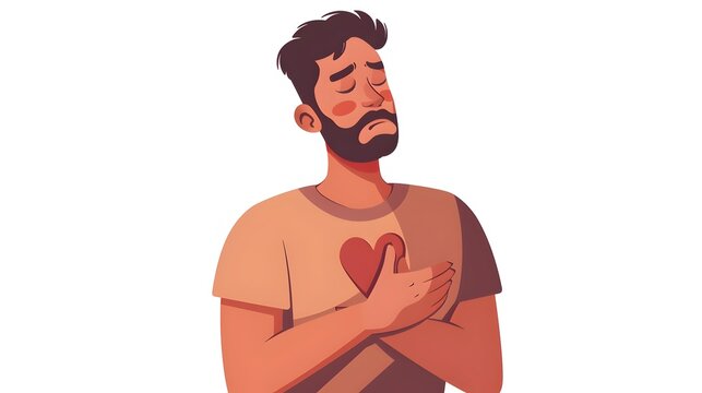 Man Experiencing Chest Pain from Heart Condition in Illustrated Modern Style