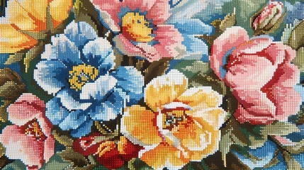 Fotobehang Colorful Floral Cross-Stitch © TY