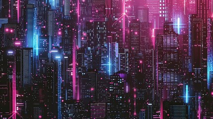 A stunning digital painting of a cyberpunk city at night. The city is full of tall buildings, neon lights, and flying cars.
