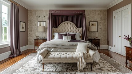 Elegant Bedroom Interior with Tufted Bed and Classic Furniture