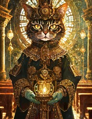 猫人の神父が教会で説法をしているシーン スチームパンク