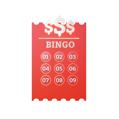 Bingo lotto ticket 3d illustration with red and silver color 