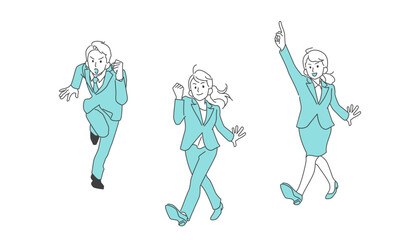 前進するイメージのビジネスマンの全身イラストセット