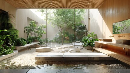 Modern Zen Garden Bathroom Interior with Natural Elements