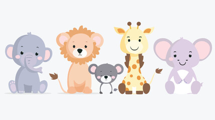Cute baby animals baby shower flat vector isolated 