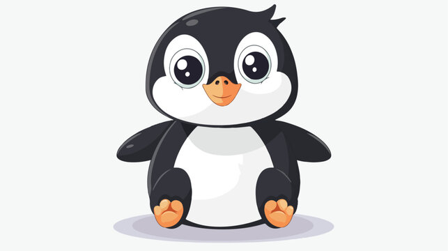 Cute baby penguin cartoon sitting flat vector isolated