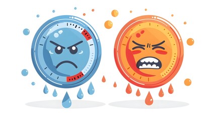 Thermometer Emotion Scale with Happy,Normal,and Angry Facial Expressions in Flat Style