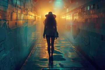 Stylish woman walking in a modern cityscape