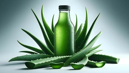 Aloe vera juice on green background