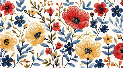 Fototapeta na wymiar Colorful Floral Cross-Stitch