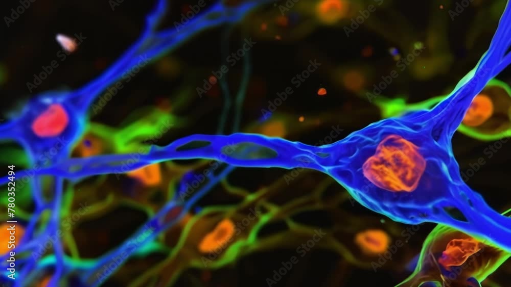 Poster a microscopic view of human cells on a pathology slide with ai technology working to identify any ab