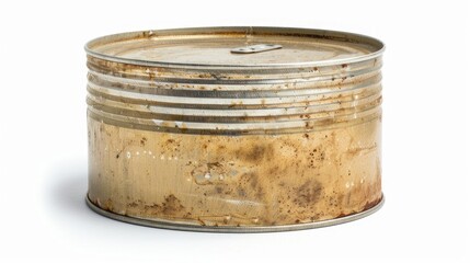 Closed tin can isolated on white, epitomizing food preservation and pantry staples