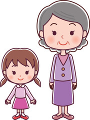 女の子とシニア女性のイラスト