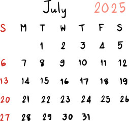 calendar planner 2025 handwriting