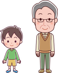 男の子とシニア男性のイラスト