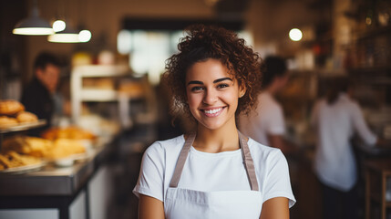 Young woman standing his own bakery shop - 780353046
