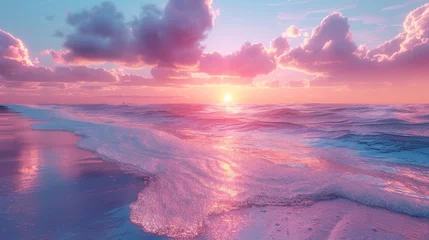 Foto auf Alu-Dibond sunset on the beach with vaporwave tone color, suitable for wallpaper, posters, etc. Generative AI © wellyans