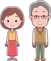 女性とシニア男性のイラスト