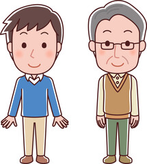 若い男性とシニア男性のイラスト