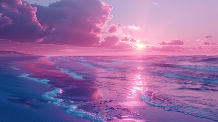 sunset on the beach with vaporwave tone color, suitable for wallpaper, posters, etc. Generative AI